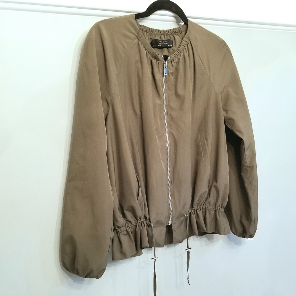 Zara Basic Army Green Zip-Up Jacket - image 1